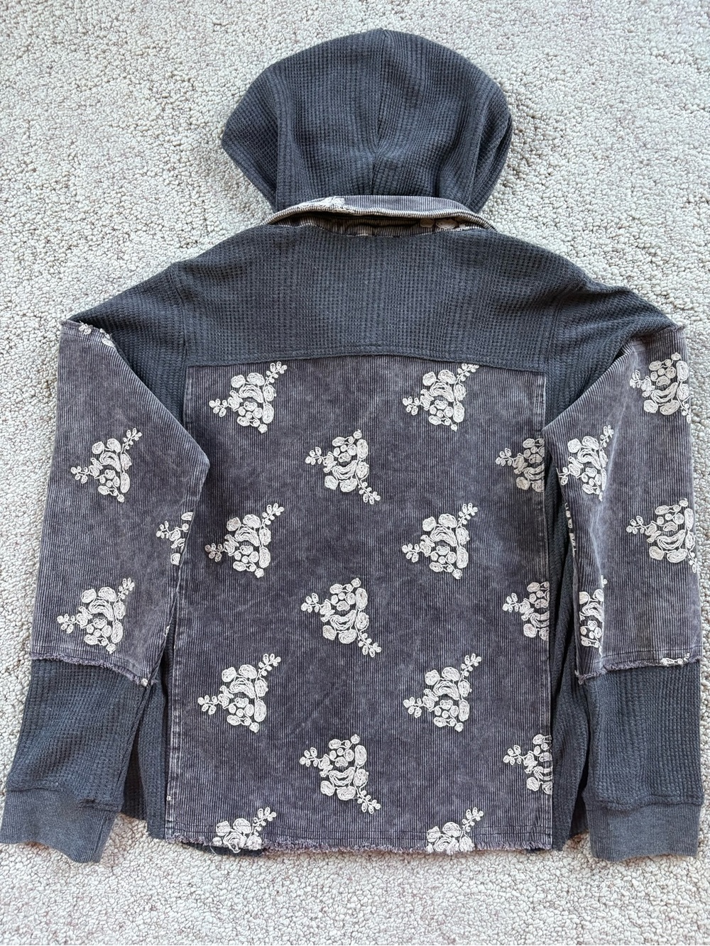 Blue Gray Floral Hooded Corduroy Shacket - Picture 8 of 9